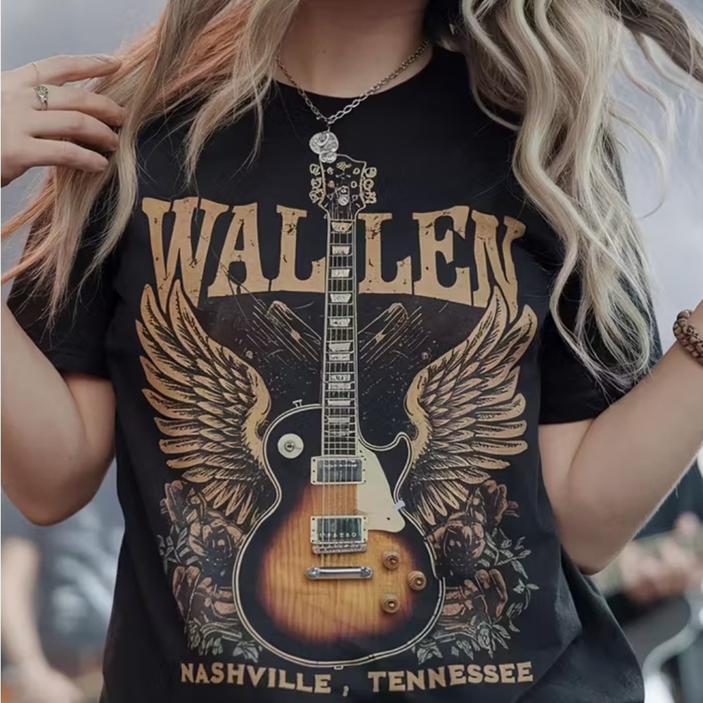 Morgan Wallen Women's Black Country Tee with Guitar Design